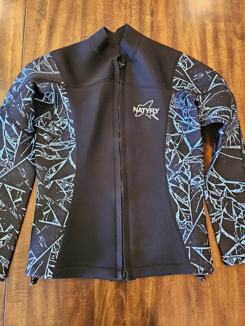 NATYFLY Black & Teal Neoprene Zip-Up Wetsuit Jacket XL